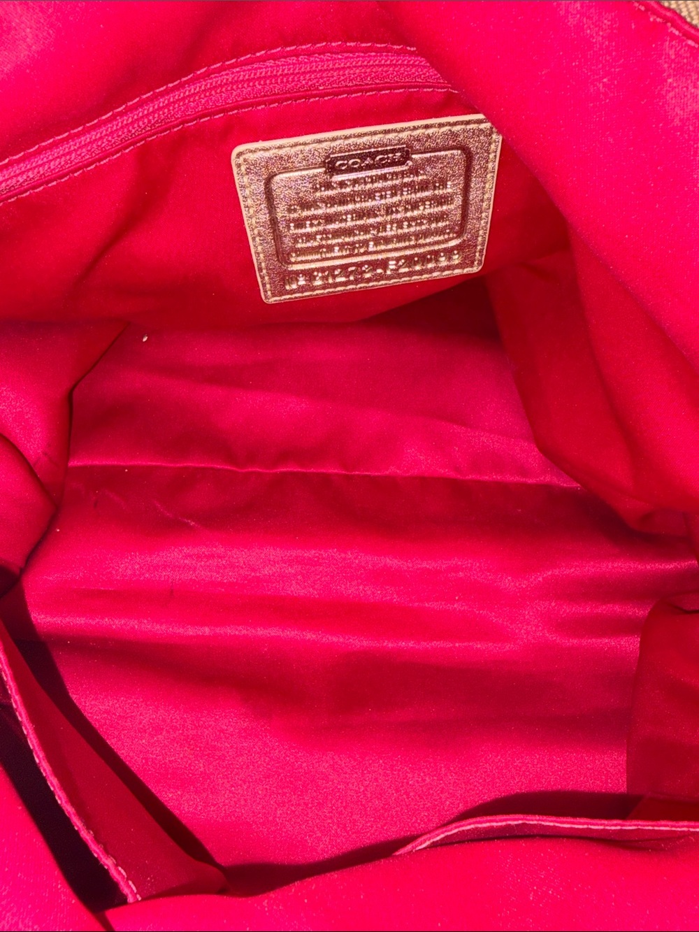 Coach Tan Signature Canvas Shoulder Bag with Gold Hardware, Glitters Pink Charm - Picture 6 of 7